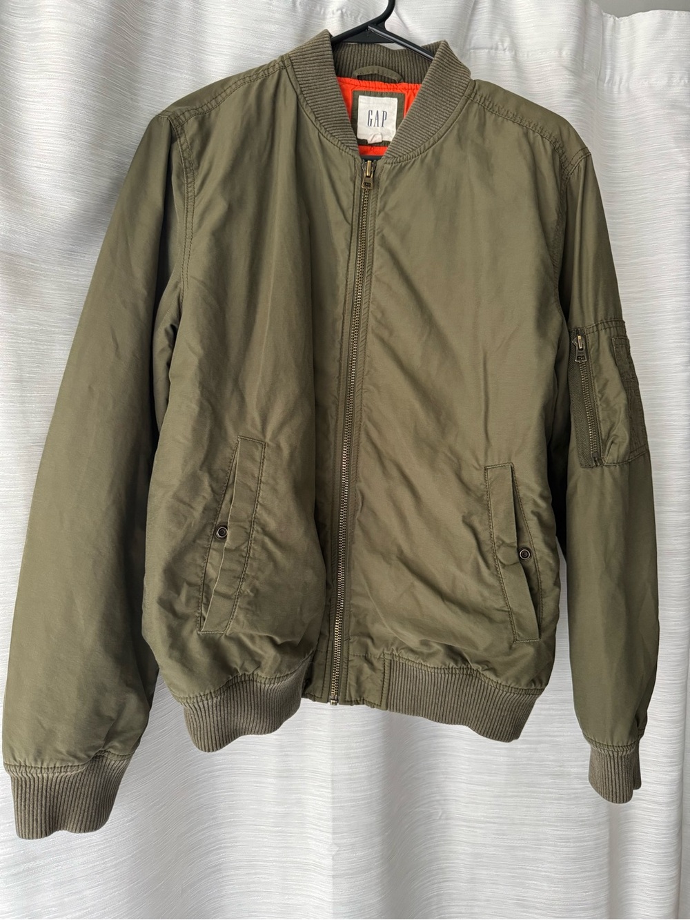 GAP Olive Green Bomber Jacket with Orange Lining